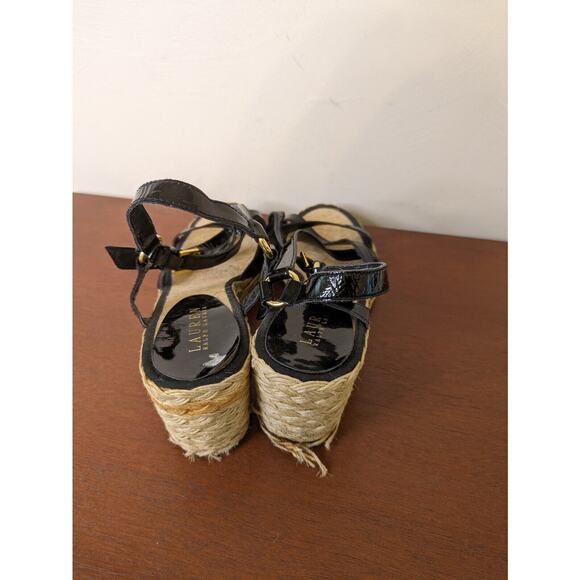 Lauren Ralph Lauren Shoes Espadrille Black Patent Leather Tan Woman’s Size 11 - Picture 3 of 8